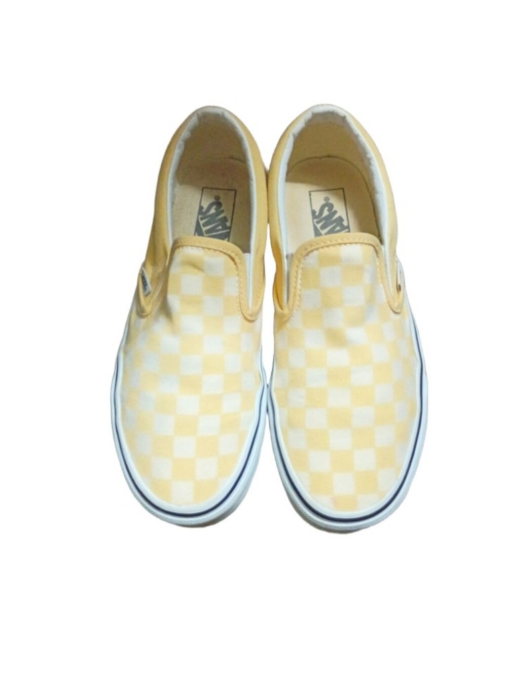 🌞 Sunshine on the Go: Yellow and White Checkered Vans in Size 8.5 🌊☀️ - Picture 2 of 7